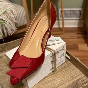 Charles By Charles David Red Patent Pointed Toe Bow Pump